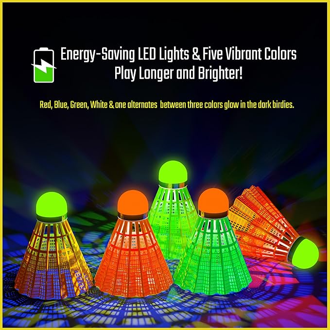 EAGLES LED Badminton Shuttlecocks - Lighting Birdies, Nylon Glow in The Dark Light Up Birdie Balls for Outdoor Baseball Practice 11 Pack or 5 Pack Plastic Birdies for Indoor Sports