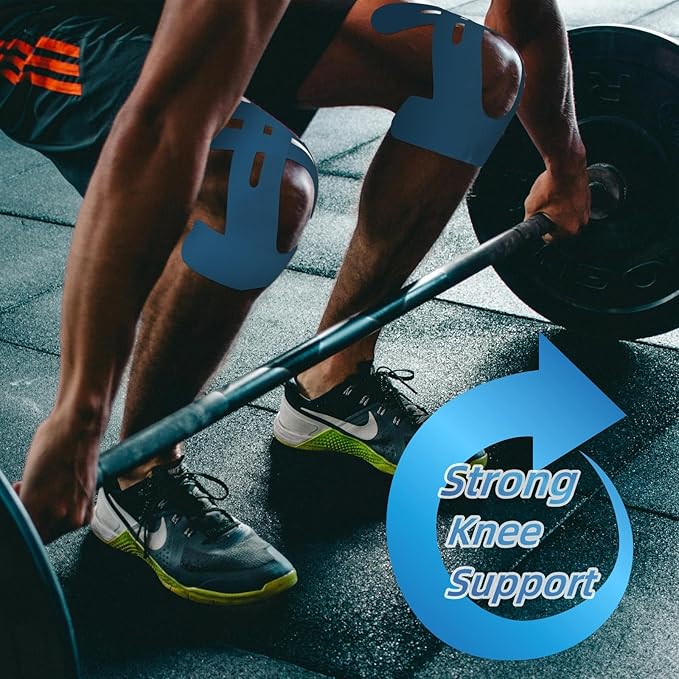 IEADEN Precut Kinesiology Tape for Knees, 10 Strips - Knee Support & Stability, Knee Pain Relief Athletic Tape - Waterproof & Elastic, Breathable Hypoallergenic Latex-Free Tape, Blue