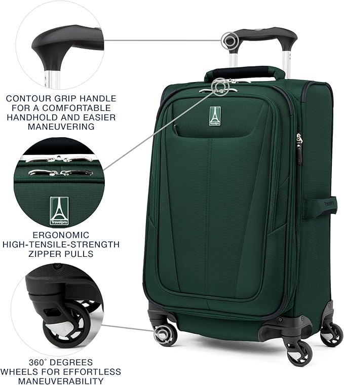 Travelpro Maxlite 5 ソフトサイド 拡張可能荷物 4輪スピナー付き 軽量スーツケース 男女兼用 フォレストグリーン 機内持ち込み手荷物 21インチ
