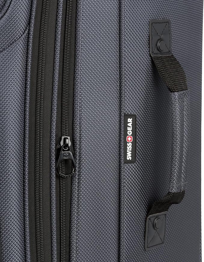 SwissGear Sion Softside Expandable Luggage – Large Checked Suitcase with 360 Degree Wheels & Retractable Handle – 29 Inch, Perfect for 7-9 Night Trips – Dark Gray