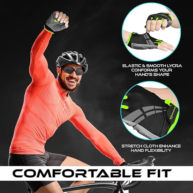 WESTWOOD FOX Cycling Gloves for Men Women,Half Finger Unisex Gel Padded Anti-Slip Mountain Bike Gloves, Breathable Shock Absorption Grip Palm Bicycle Summer Riding MTB Bike Gloves