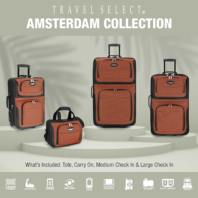 Travel Select Amsterdam Softside Expandable Luggage with Rolling Wheels, Navy, 4-Piece Set (15/21/25/29)
