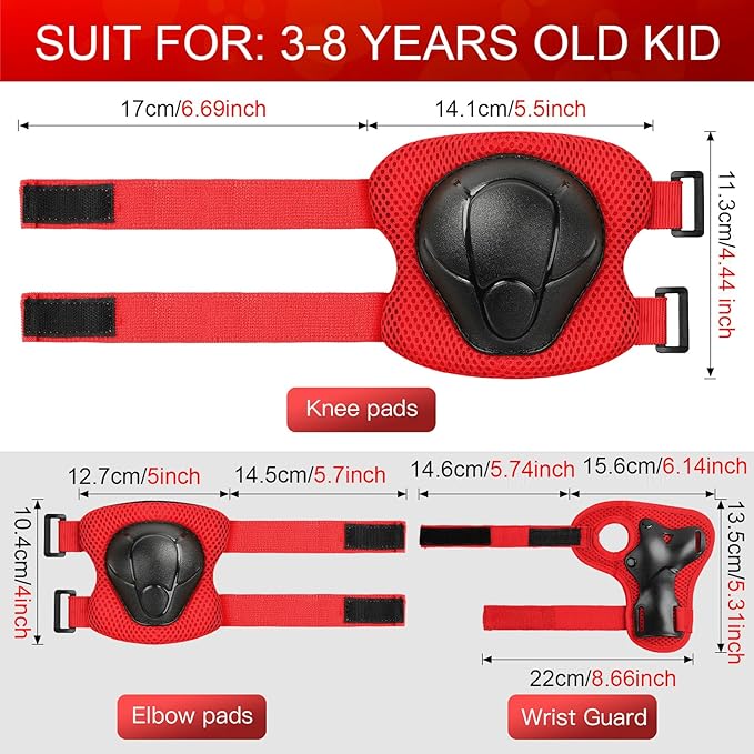 Wemfg Kids Protective Gear Set Knee Pads for Kids 3-14 Years Toddler Knee and Elbow Pads with Wrist Guards 3 in 1 for Skating Cycling Bike Rollerblading Scooter