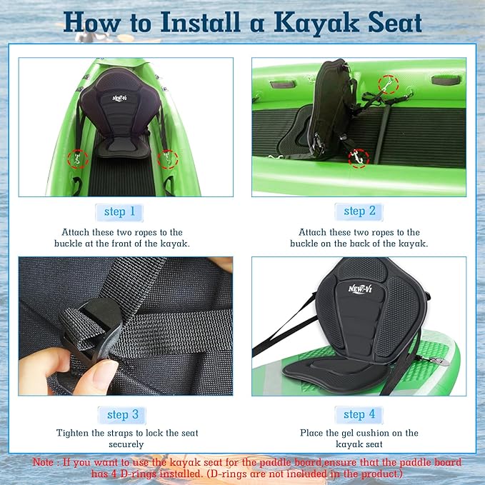 NEW-Vi Universal Deluxe Detachable Kayak Seat Paddle Board Seat Canoe Seat Kayak Seats with Back Support, 4 Adjustable Straps High Back Support, Form-Fitting for Kayaks SUP Fishing Boat Rowboat