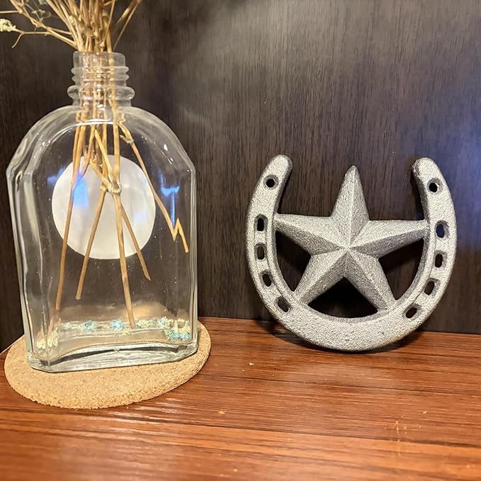 8 Pcs Horse Shoes with Star for Decorations, Durable Cast Iron Lucky Horseshoes Wall Décor for Indoor, Outdoor, Wedding, Birthday, Western Cowboy Party Favors Decor