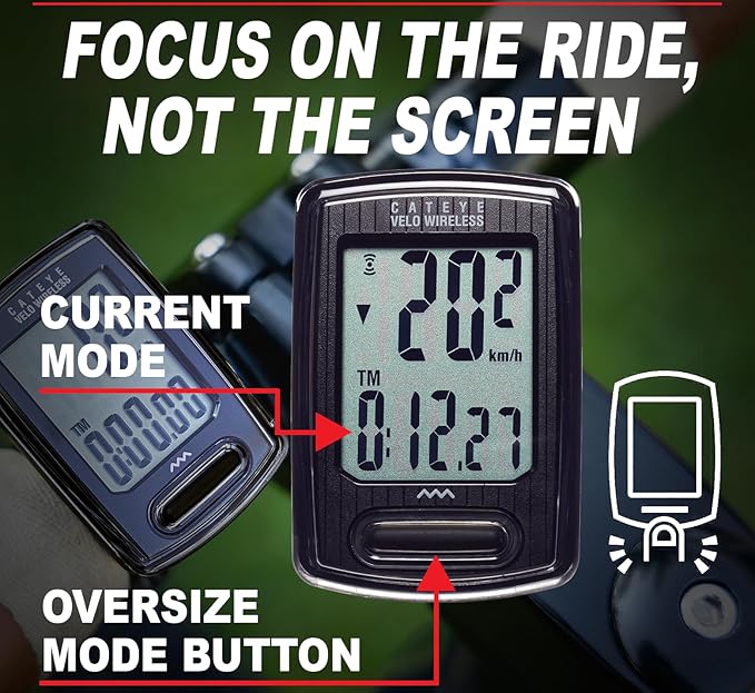CATEYE Velo Wireless Bike Computer – Analog Wireless Cyclocomputer, Speedometer & Odometer, Calorie Tracking, Zip-Tie Mount, Auto Start/Stop, Programmable Odometer, Easy Setup for All Bikes
