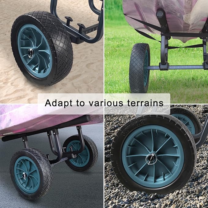 Heavy Duty Kayak Cart, Width Adjustable Canoe Cart with 12inch Flatfree Beach Wheels Boat Dolly Cart Transport Carrier