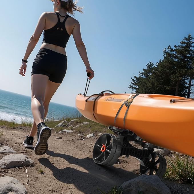 VEVOR 300 lbs Kayak Cart, Foldable Kayak Trolley with 10-inch Solid Rubber Tires & 1 Ratchet Strap, Paddle Board Trolley for Carrying Kayaks, Canoes, Paddleboards, Float Mats, Jon Boats