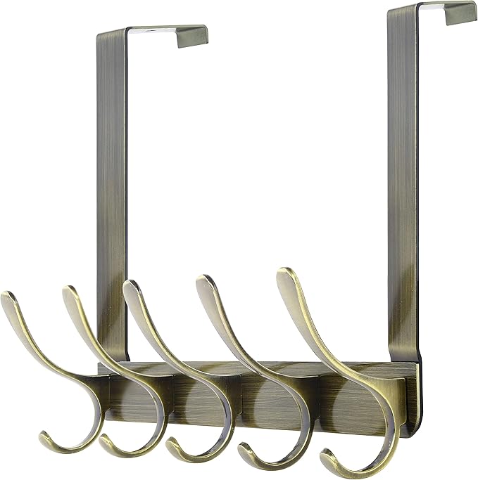 WEBI Over The Door Hook 5 Coat Hooks,Over The Door Towel Rack,Door Hanger Over Door Coat Rack for Hanging Clothes,Towels,Behind Back of Bathroom,Bronze