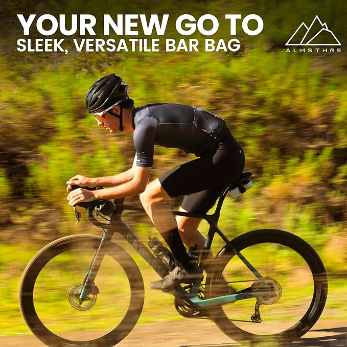 ALMSTHRE Compact Bar Bag – Sterling Silver | Hard-Shell Bike Handlebar Bag with Waterproof Zipper & Adjustable Straps | Lightweight Bicycle Handlebar Bag, Compatible with Road, Gravel & MTB Bikes