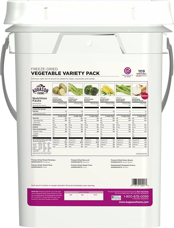 Augason Farms Freeze Dried Vegetable Variety Pail, Emergency Food Supply, Everyday Meals