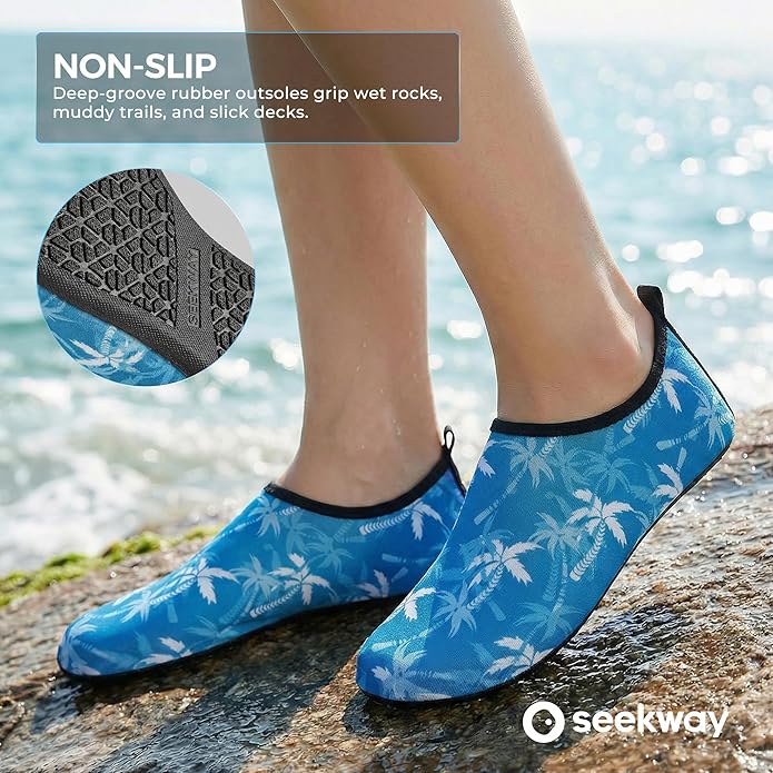 SEEKWAY Water Shoes Women Men Adult Quick-Dry Aqua Socks Barefoot Non Slip for Beach Swim River Pool Lake surf Black SK002(U)