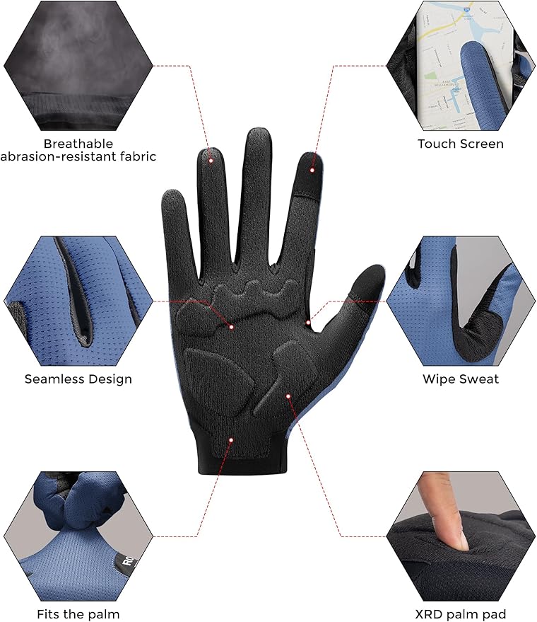 ROCKBROS Cycling Gloves for Men Women XRD Shock Absorbing Bicycle Riding Anti-Slip Breathable Full Finger UV-Sun-Protection Gloves for Road/Mountain & Electric Bike,E-Bike Commuter