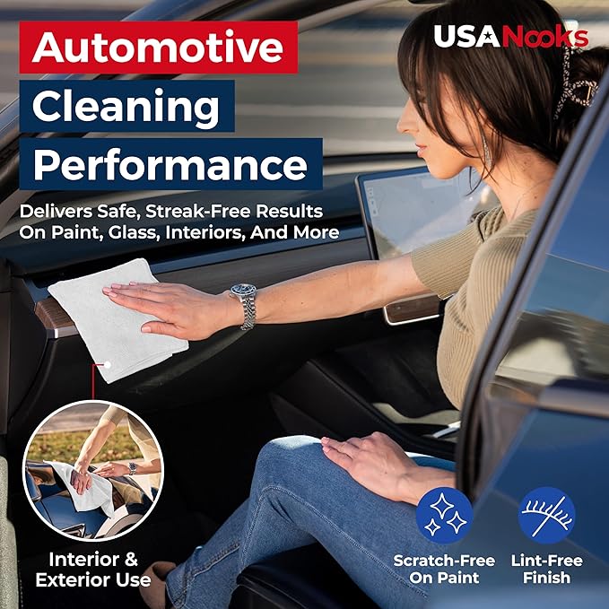 USANOOKS Microfiber Cleaning Cloth - White - 50Pcs (12.5x12.5 inch) High Performance - 1200 Washes, Ultra Absorbent Car Towel Traps Grime & Liquid for Streak-Free Mirror Shine - Car Washing Cloth