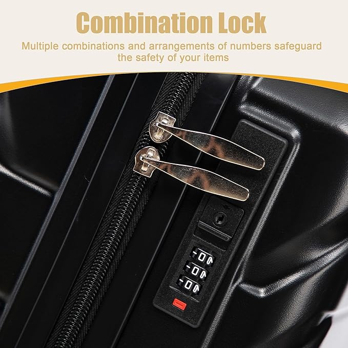20 Inch ABS Hard Shell Travel Checked Luggage With Combination Lock, Black