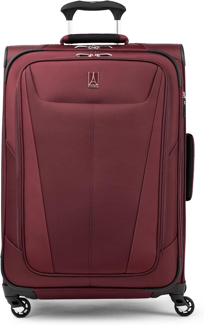 Travelpro Maxlite 5 ソフトサイド 拡張可能荷物 4輪スピナー付き 軽量スーツケース 男女兼用 バーガンディ チェック済み-M 25インチ