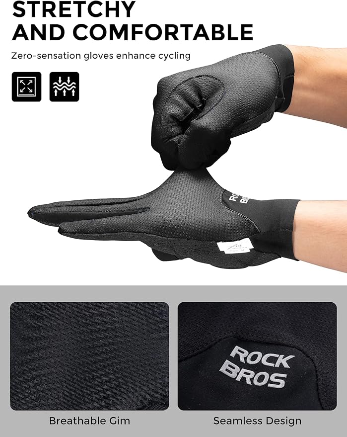 ROCKBROS Cycling Gloves for Men Women XRD Shock Absorbing Bicycle Riding Anti-Slip Breathable Full Finger UV-Sun-Protection Gloves for Road/Mountain & Electric Bike,E-Bike Commuter