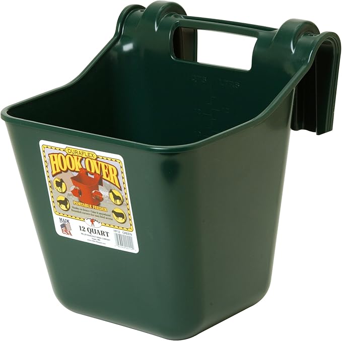 Little Giant® Plastic Hook Over Feeder | Mountable Livestock & Pet Feed Bucket | Horse Feed Bucket | Made in USA | 12 Quarts | Green