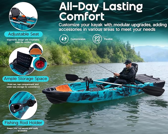 Albott Modular Fishing Kayak with Drive System & Durable HDPE, Customizable Lightweight Sit-on-Top Kayak for Youth & Adult, Perfect for Leisure & Commercial Use, 420lbs Capacity