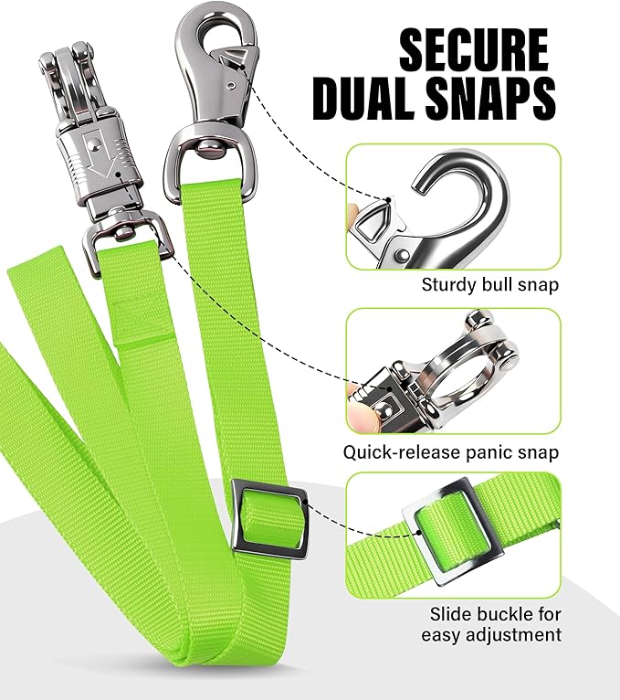 Cross Ties for Horse, Nylon Trailer Tie w/Quick-Release Panic Snap & Bull Snap Horse Trailer Accessories, Adjustable Length Range 42.5" to 73", Equestrian Supplies, Neon Yellow