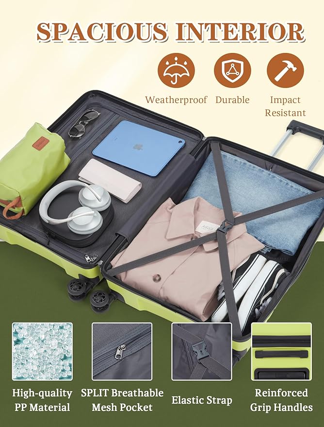 4-piece luggage sets, suitcases with wheels, PP hard-shell luggage, upgraded shock-absorbing universal wheels and built-in lock, carry-on luggage set.