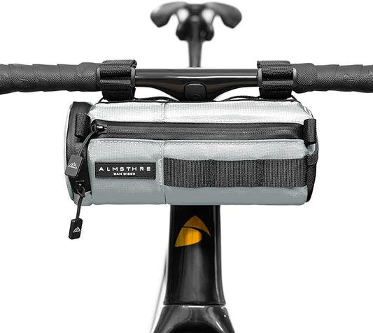 ALMSTHRE Compact Bar Bag – Sterling Silver | Hard-Shell Bike Handlebar Bag with Waterproof Zipper & Adjustable Straps | Lightweight Bicycle Handlebar Bag, Compatible with Road, Gravel & MTB Bikes