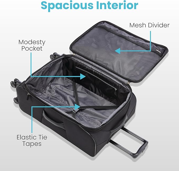 American Tourister 4 KIX 2.0 Expandable Softside Luggage with Spinner Wheels, 2PC SET (20/24), Black