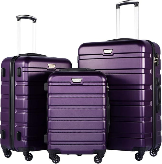 Coolife Luggage スーツケース 機内持込 旅行用品 キャリーバッグ キャリーケース 軽量 ハードシェル TSAロック搭載 (パープル, 20/24/28)