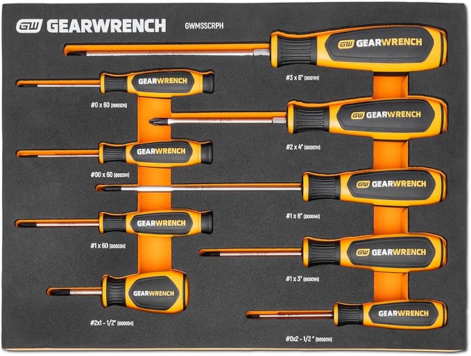 GEARWRENCH 9 Piece Phillips Dual Material Screwdriver Set in Foam Storage Tray - GWMSSCRPH
