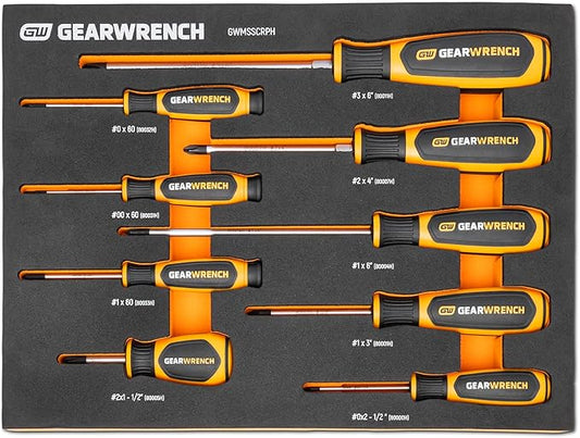 GEARWRENCH 9 Piece Phillips Dual Material Screwdriver Set in Foam Storage Tray - GWMSSCRPH