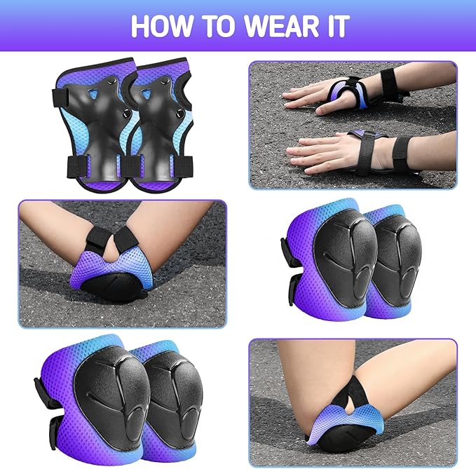 Wemfg Kids Protective Gear Set Knee Pads for Kids 3-14 Years Toddler Knee and Elbow Pads with Wrist Guards 3 in 1 for Skating Cycling Bike Rollerblading Scooter