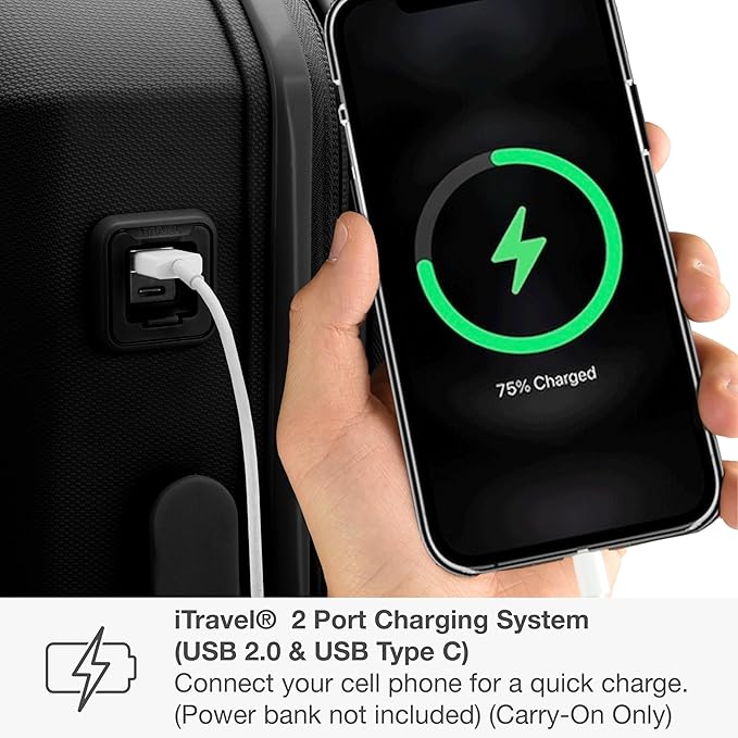 Traveler's Choice パゴサ ハードシェル 拡張可能荷物 スピナーホイール付き, ブラック, 22インチ機内持ち込み