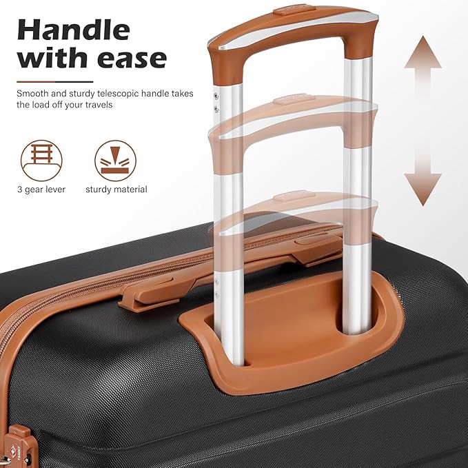 Coolife Luggage Suitcase Spinner Hardshell Lightweight TSA Lock (apricot black,16/20/24/28)