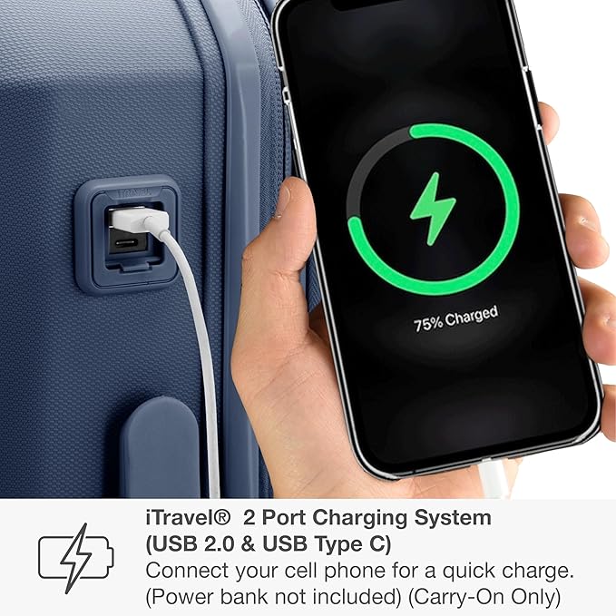 Traveler's Choice Pagosa ハードシェル拡張可能荷物 スピナーホイール付き、ネイビー、22インチ機内持ち込み