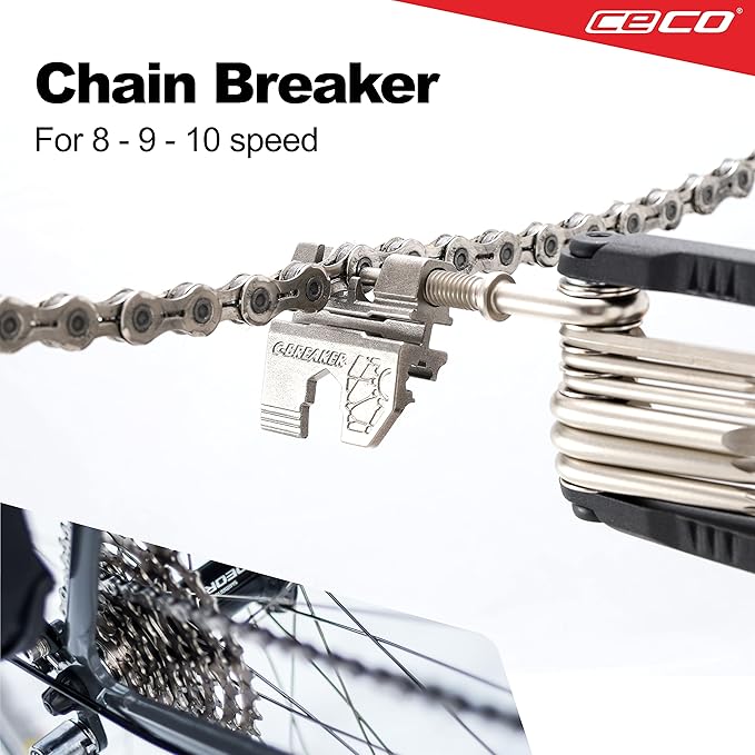 CECO USA 20 Function Bike Tool with Chain Breaker, Bicycle Multi Tool, Heavy Duty, Compact Pocket Sized, Lightweight, High Strength CR-V 6150 Tool Steel, Easy To Carry, Case Pouch Included