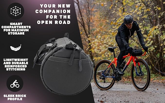 Lumiere & Co. Bike Handlebar Bag - Durable, Multiple-Size Options and Multi-Color Options -Dual Elastic Straps, Clips & Hook & Loop Attachments (Black, Large)