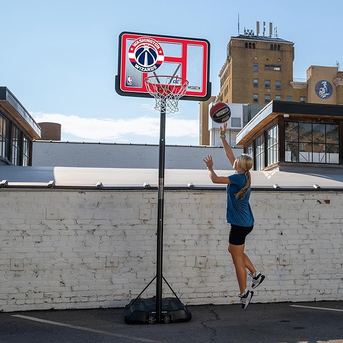 Lifetime NBA Washington Wizards Portable Basketball Hoop, Adjustable Height 7.5-10 Ft, 44 Inch Shatterproof Fusion Backboard, Base with Wheels