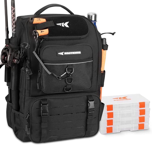 KastKing KarryAll 釣り用バックパック ロッドホルダー付き タックルボックス4個、40/26L タックルバッグ 釣り道具収納