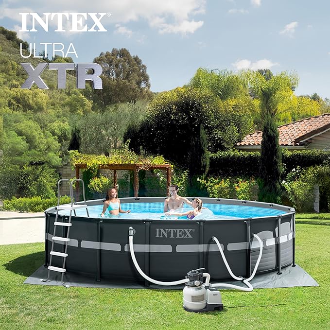 INTEX Ultra XTR 18フィート x 52インチ 地上設置型プールセット、スチールフレーム付き円形プール、2100 GPH砂フィルターポンプ、はしご、カバー、グラウンドクロス付き