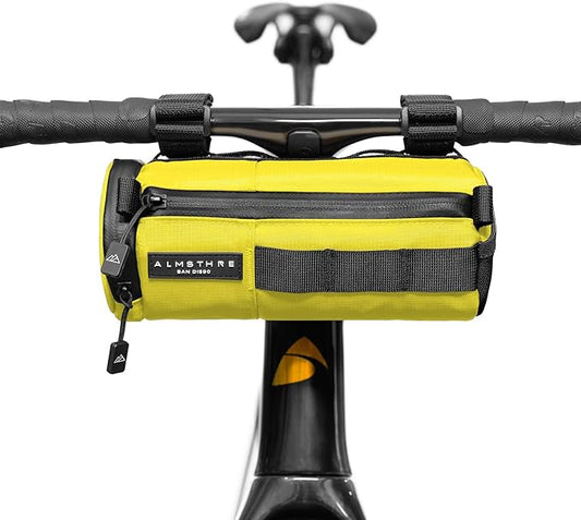 ALMSTHRE Compact Bar Bag – Sterling Electric Yellow | Hard-Shell Bike Handlebar Bag with Waterproof Zipper & Adjustable Straps | Lightweight Bicycle Handlebar Bag, Compatible with Road & MTB Bikes