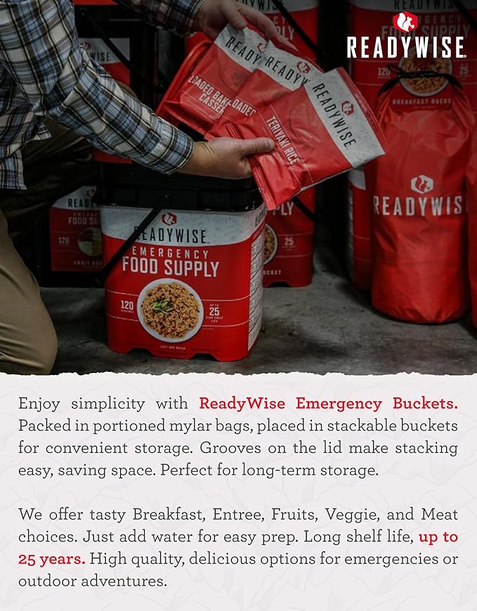 ReadyWise 非常用食料 – 88食分 肉と米のバケツ、フリーズドライプロテインミール、キャンプ用品、非常用米とサバイバル食料、災害備蓄品、最長25年保存可能