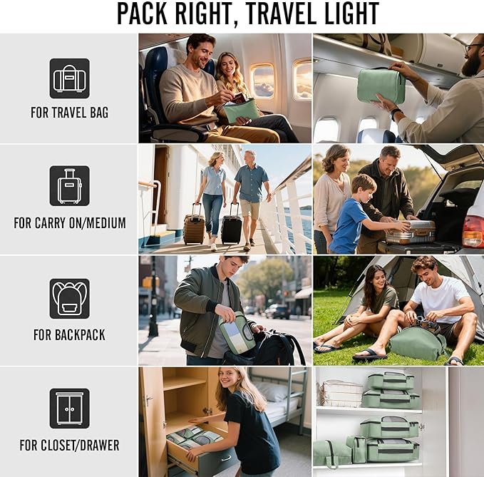 Veken 8 Set Packing Cubes for Travel Essentials, Suitcase Organizer Bags in 4 Sizes, Carry-On Luggage Accessories with Large Laundry & Hanging Toiletry Bag, Must-Have for Airplane, Road Trip & Camping