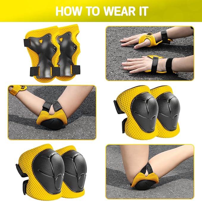Wemfg Kids Protective Gear Set Knee Pads for Kids 3-14 Years Toddler Knee and Elbow Pads with Wrist Guards 3 in 1 for Skating Cycling Bike Rollerblading Scooter