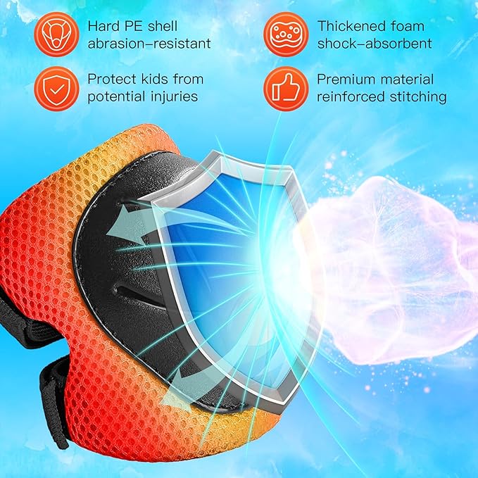 Wemfg Kids Protective Gear Set Knee Pads for Kids 3-14 Years Toddler Knee and Elbow Pads with Wrist Guards 3 in 1 for Skating Cycling Bike Rollerblading Scooter