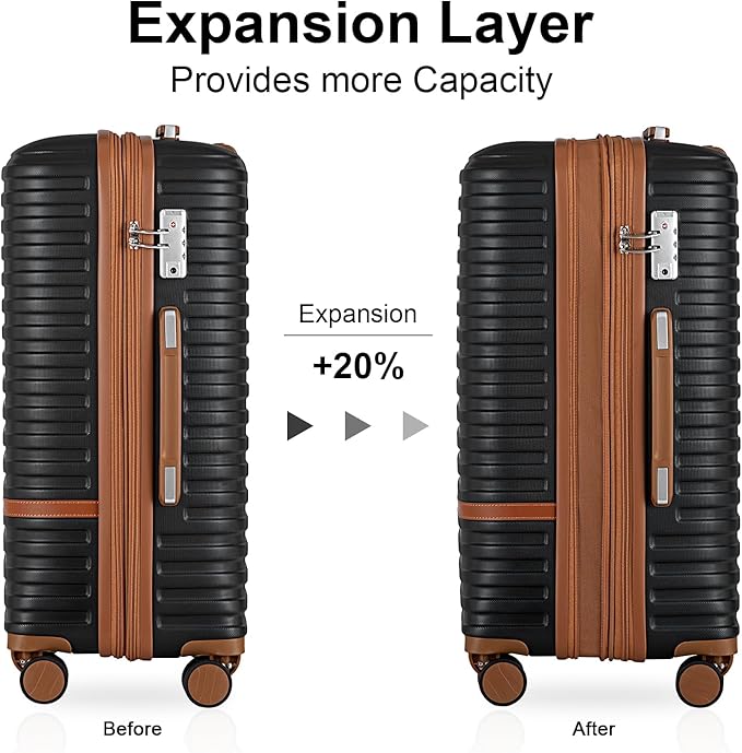 Joyway Carry On Luggage 20 Inch Expandable Suitcase with Spinner Wheel, 3 Piece Hard Shell Luggage Set with TSA Lock(Black)