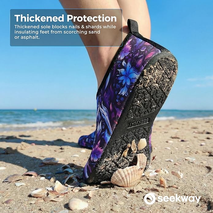 SEEKWAY Water Shoes Women Men Adult Quick-Dry Aqua Socks Barefoot Non Slip for Beach Swim River Pool Lake surf Black SK002(U)