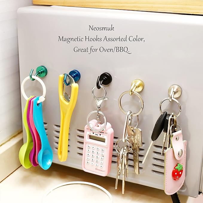 Neosmuk Magnetic Hooks, Heavy Duty 30lb+ Strong Magnet Hook for Cruise Cabins, Cruise Ship Essentials for Hanging, Metal Wall Refrigerator Hangers (Gold, 10 Pack)