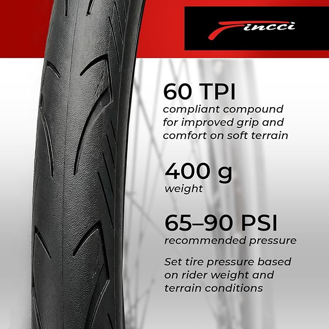 Fincci Laveno 700x32c Bike Tire - Pair Foldable Aramid 700c Durable Tires 32-622 with 1 mm Nylon Puncture Proof - 28 inch Bicycle Tires for Road, Hybrid Bikes - 60 TPI