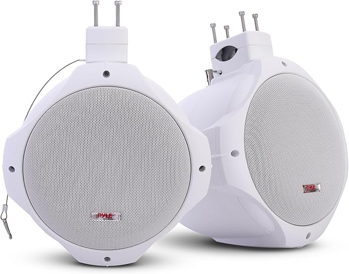 Pyle Wakeboard Tower Speakers, 8” 300W Dual Waterproof Subwoofer Speakers & 1” Tweeter, 2-Way Outdoor Marine Audio System, Bullet Style Design Suitable for Boats with Mounting Brackets, White (1 Pair)