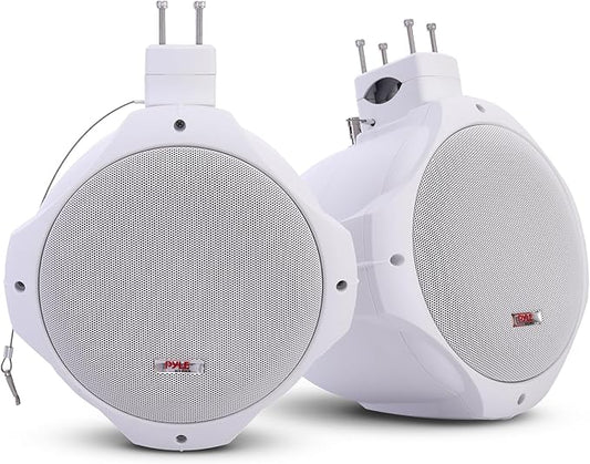 Pyle Wakeboard Tower Speakers, 8” 300W Dual Waterproof Subwoofer Speakers & 1” Tweeter, 2-Way Outdoor Marine Audio System, Bullet Style Design Suitable for Boats with Mounting Brackets, White (1 Pair)